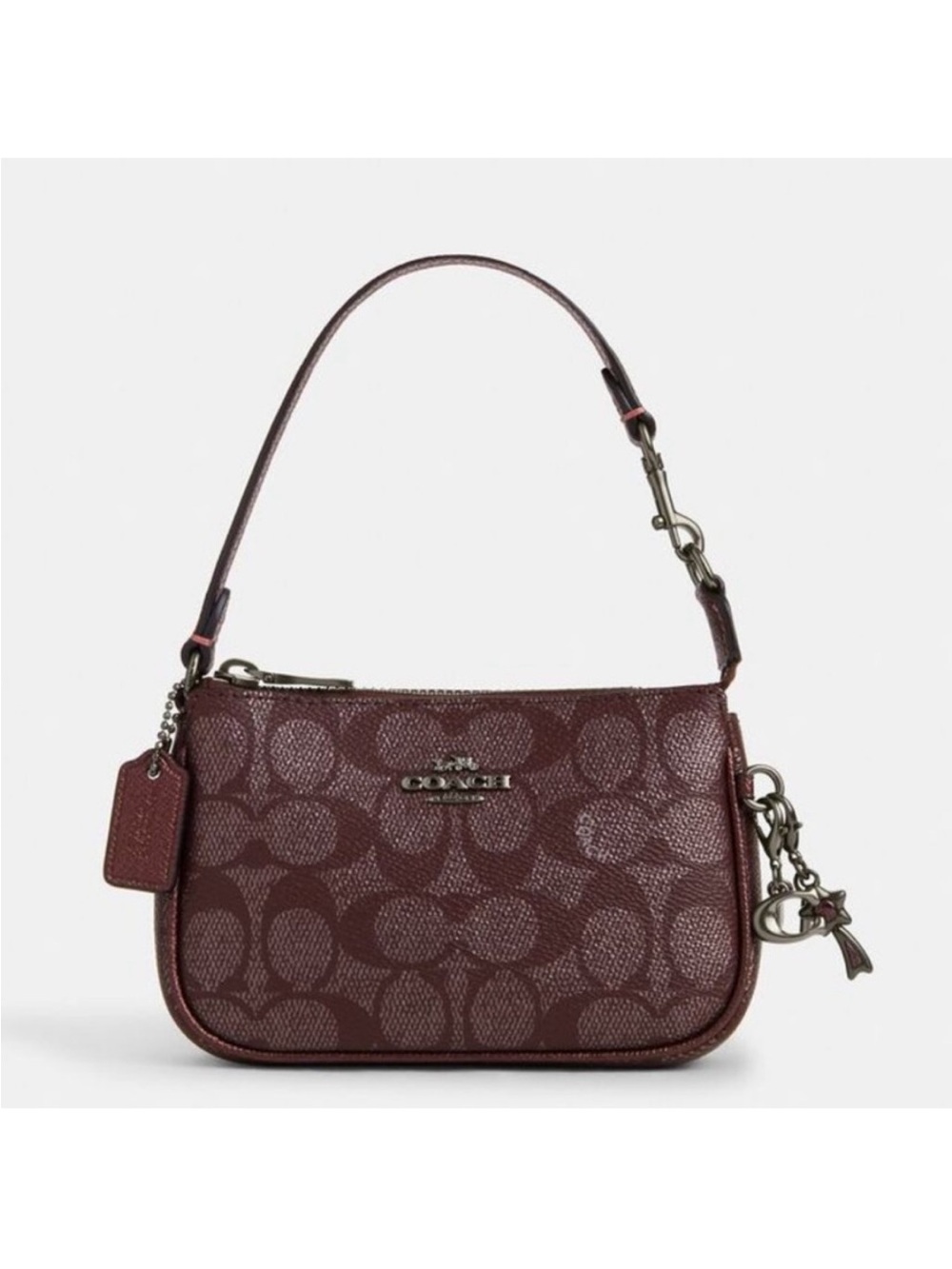 ✨NWT Coach Boxed Nolita 15 Wine Multi Signature Canvas + 2 Charms | Deadstock